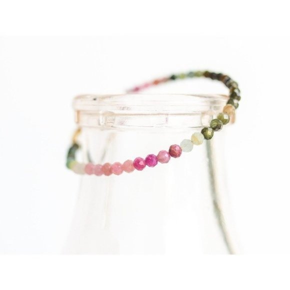 Watermelon Tourmaline Beaded Bracelet Dainty Gemstone Jewelry for Girlfriend - Picture 4 of 8
